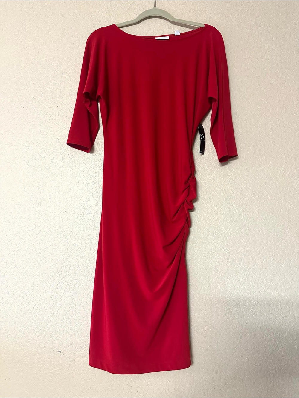 New York & Company Red Long-Sleeve Ruched-Side Dress